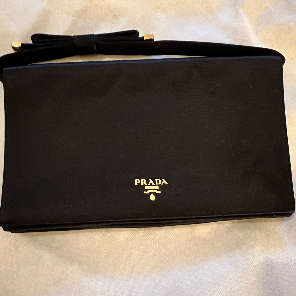Authentic Prada Black Satin Clutch